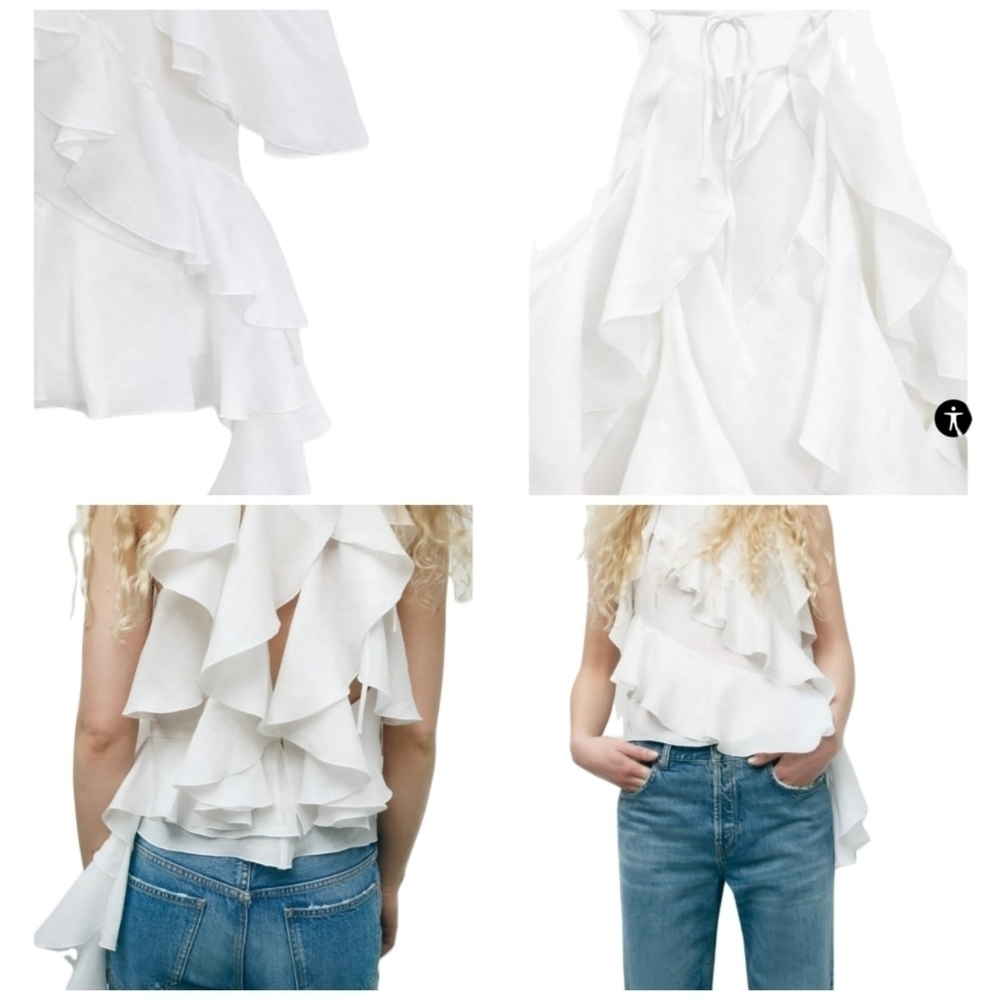 NWT ZARA Limited Edition Ruffled Crop Top  3503/771 linen blend straight neck